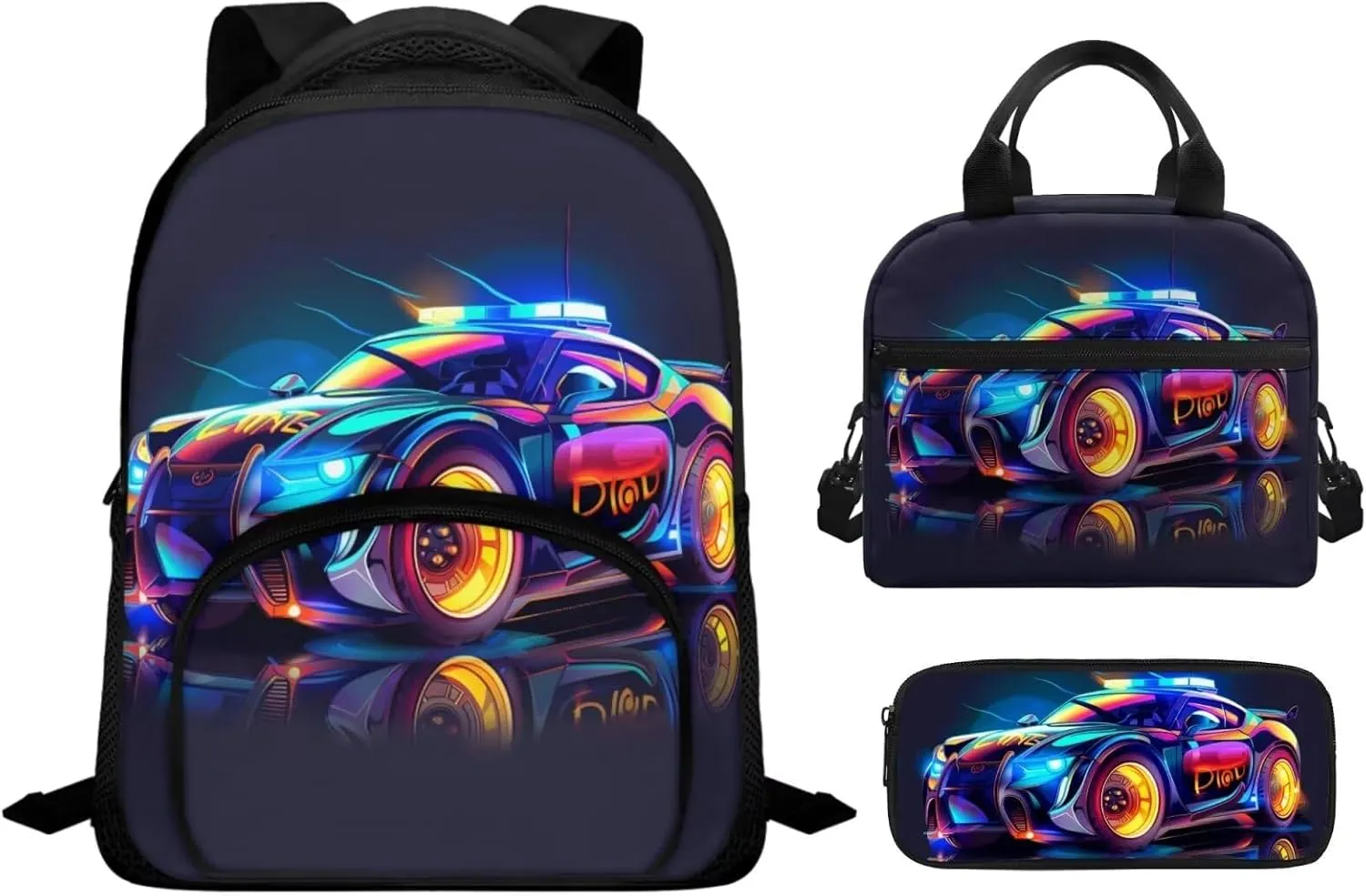 Car Print Boys Backpack with Lunch Box 6th to 8th Grade Bookbag with Lunch Box Oil Proof Foldable Lunch Bag for Girls Mini Pencil Case Organizer for Middle School