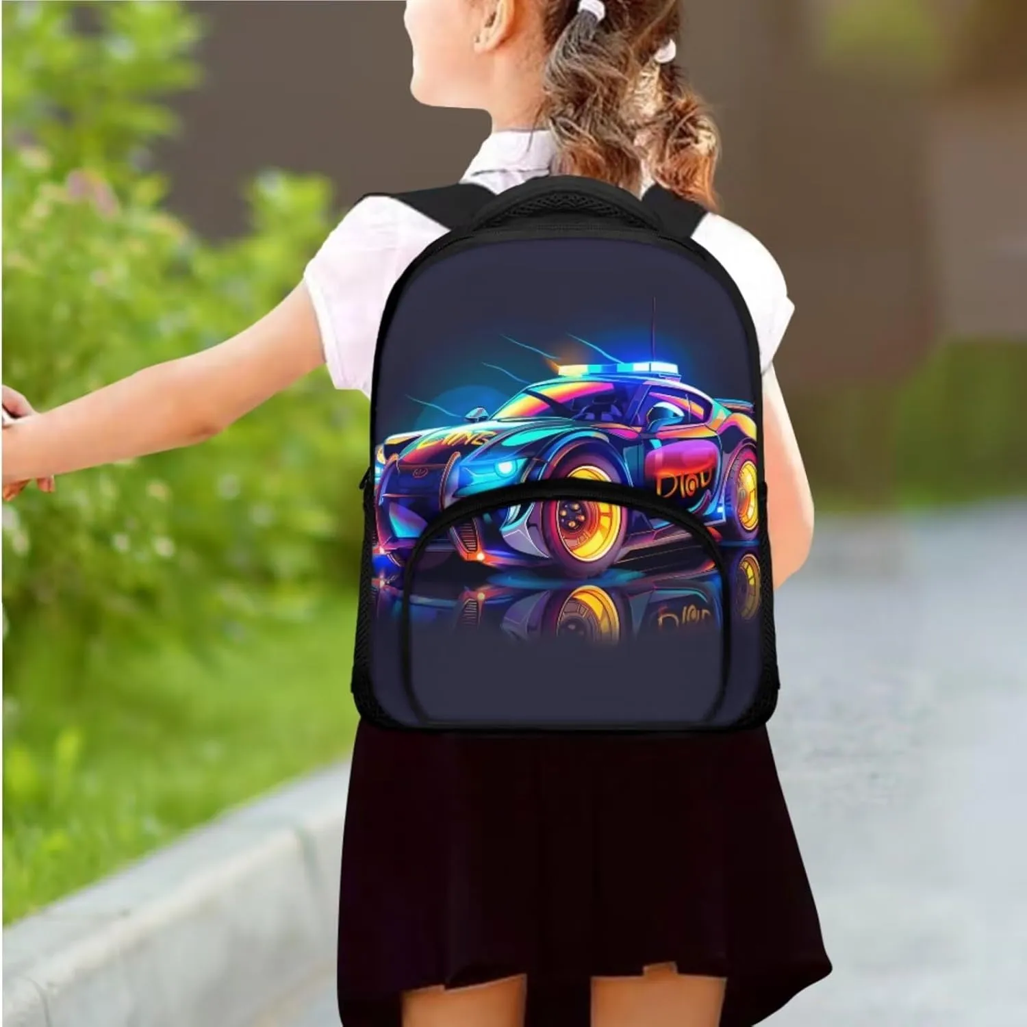 Car Print Boys Backpack with Lunch Box 6th to 8th Grade Bookbag with Lunch Box Oil Proof Foldable Lunch Bag for Girls Mini Pencil Case Organizer for Middle School