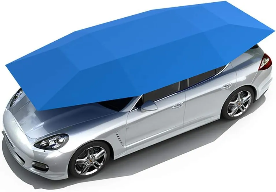 Car Tent Semi-Automatic Car Umbrella Cover Portable Movable Carport Folded Automobile Protection Sun Shade Car Sunshade with Anti-UV, Water-Proof, Proof Wind