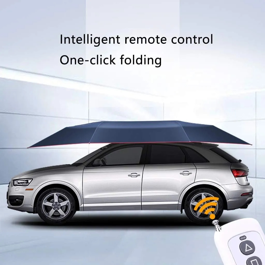 Car Tent with Remote Automatic Car Umbrella Cover Portable Movable Carport Folded Automobile Protection Sun Shade Anti-UV Canopy Sun-Proof Shelters SUV