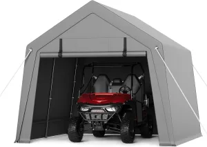 Carport 10'x10' Portable Storage Shed for Motorcycle, Waterproof & UV-Resistant Outdoor Carport Shelter with 2 Roll-Up Zipper Doors, Heavy Duty Storage Tent for Bike, Lawn Mower, Garden Equipment