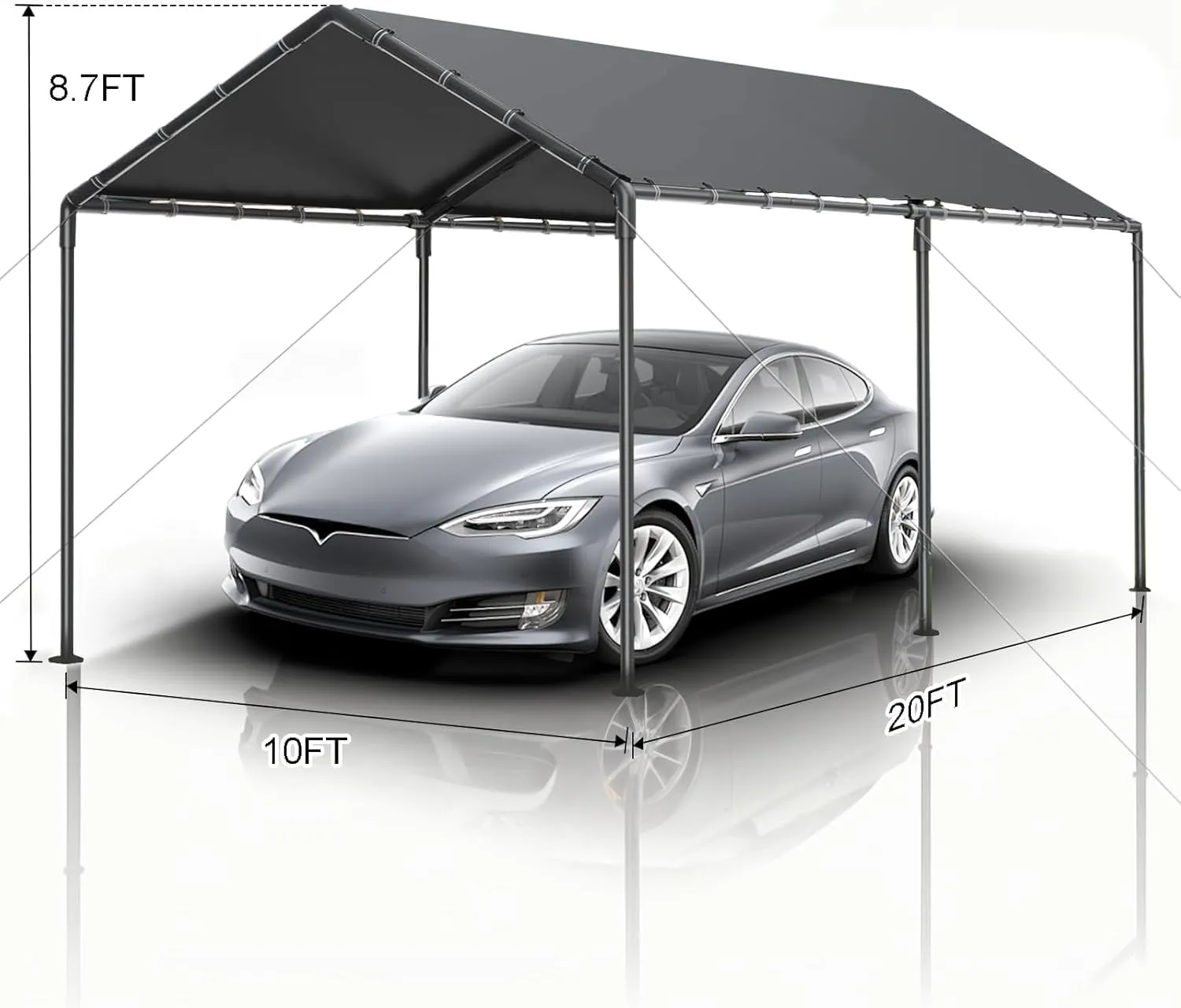 Carport 10x20ft Heavy Duty Car Canopy, Portable Garage Shelter with Steel Frame, Car Port Storage Shed with All-Season Trap for Car Boat Truck Boat Party (Grey)