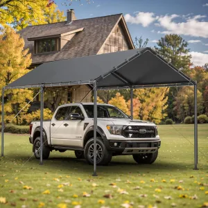 Carport 10x20ft Heavy Duty Car Canopy, Portable Garage Shelter with Steel Frame, Car Port Storage Shed with All-Season Trap for Car Boat Truck Boat Party (Grey)