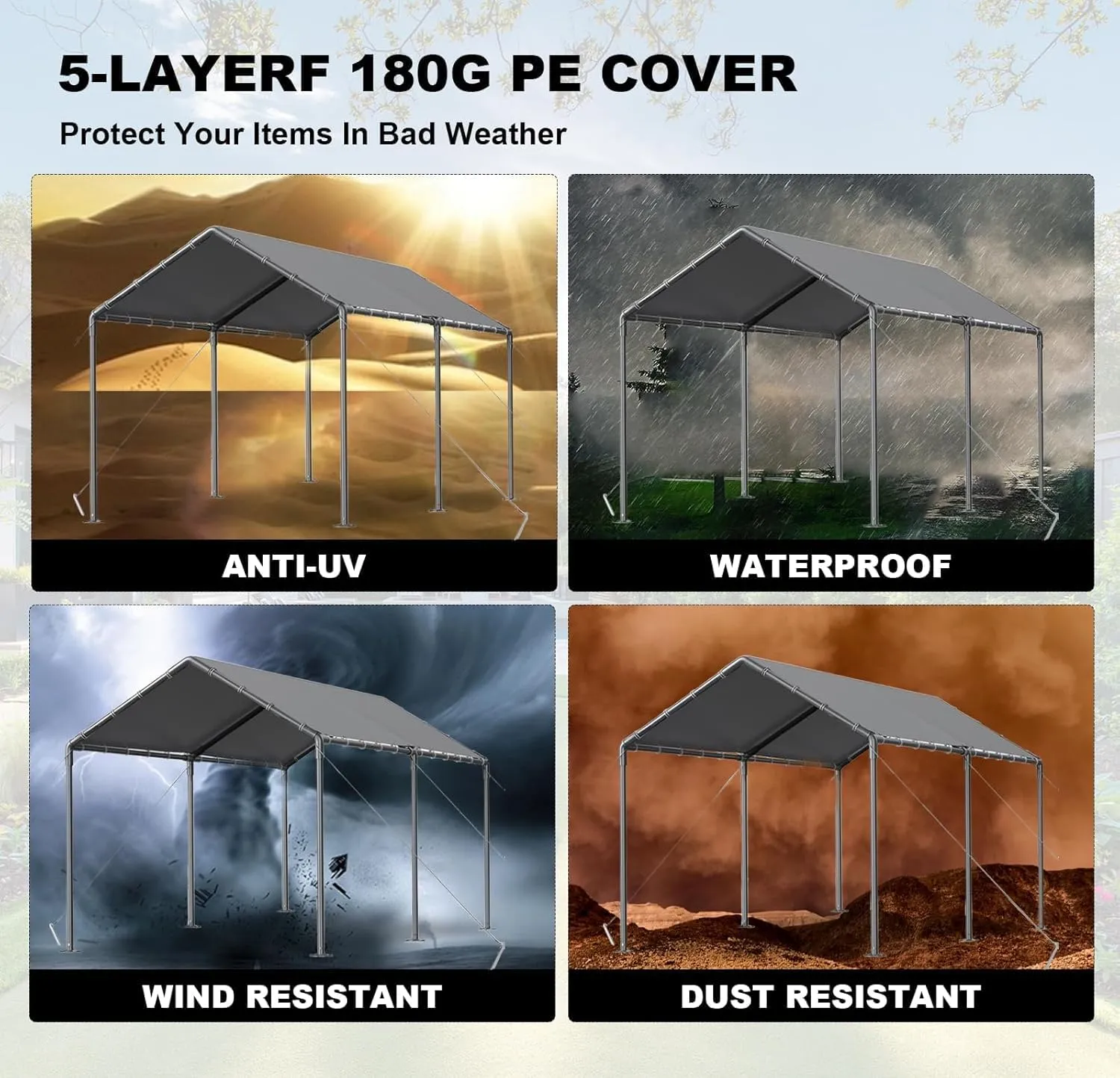 Carport 10x20ft Heavy Duty Car Canopy, Portable Garage Shelter with Steel Frame, Car Port Storage Shed with All-Season Trap for Car Boat Truck Boat Party (Grey)