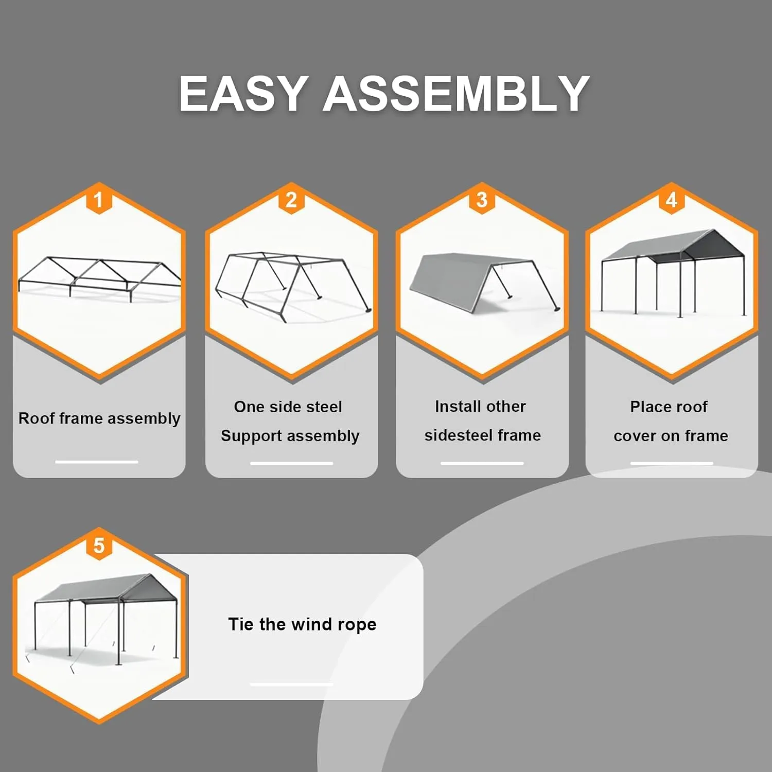 Carport 10x20ft Heavy Duty Car Canopy, Portable Garage Shelter with Steel Frame, Car Port Storage Shed with All-Season Trap for Car Boat Truck Boat Party (Grey)