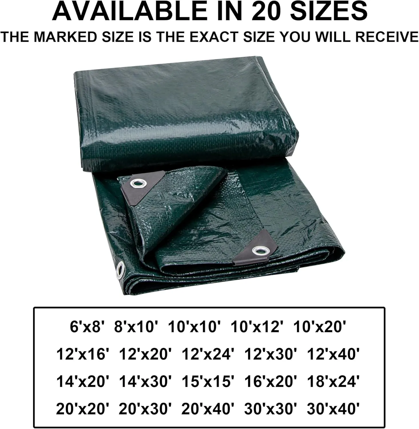 CARTMAN Finished Size 10x20 Feet Waterproof Green Tarp 8 Mil Thick, Multipurpose Protective Cover for Emergency Rain Shelter Camping Tarpaulin