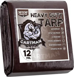 CARTMAN Finished Size 30x30 Feet Extra Thick 12 Mil Heavy Duty Poly Tarp, Multipurpose Protective Cover, UV Resistant, Waterproof Poly Tarpaulin with Reinforced Edges