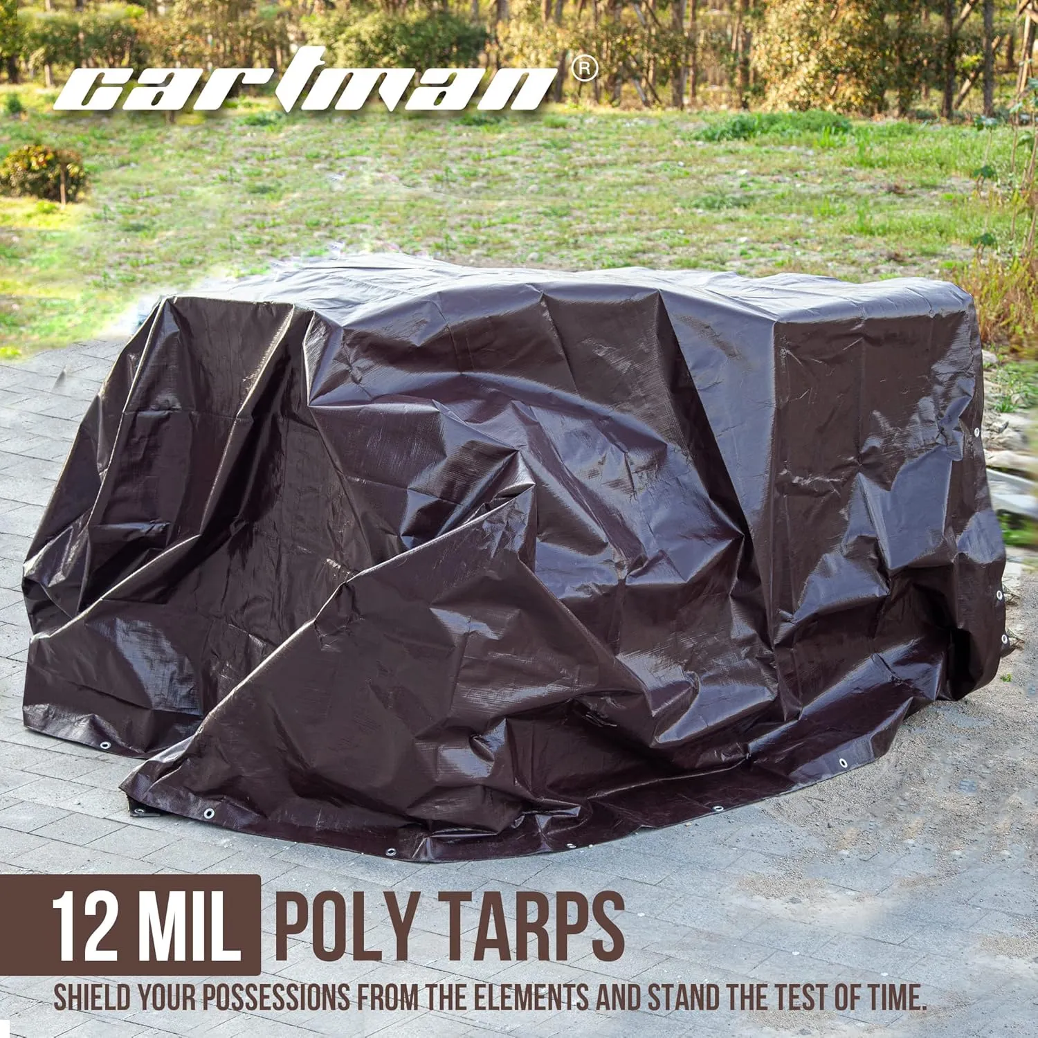 CARTMAN Finished Size 30x30 Feet Extra Thick 12 Mil Heavy Duty Poly Tarp, Multipurpose Protective Cover, UV Resistant, Waterproof Poly Tarpaulin with Reinforced Edges