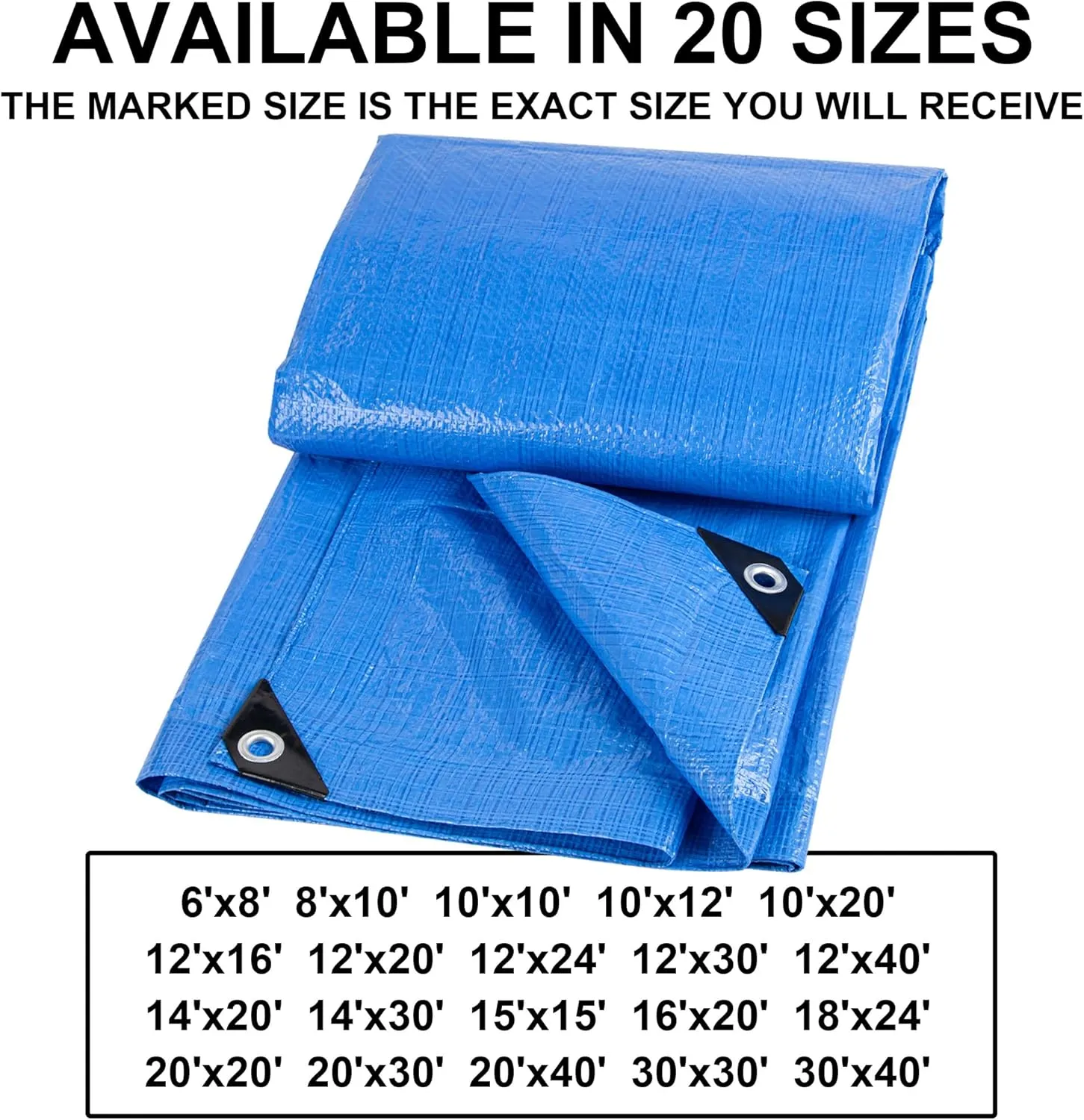 CARTMAN Finished Size 30x40 Feet Blue Poly Tarp 5 Mil Thick, Multipurpose Protective Cover for Camping, Tent, Boat, RV, Car