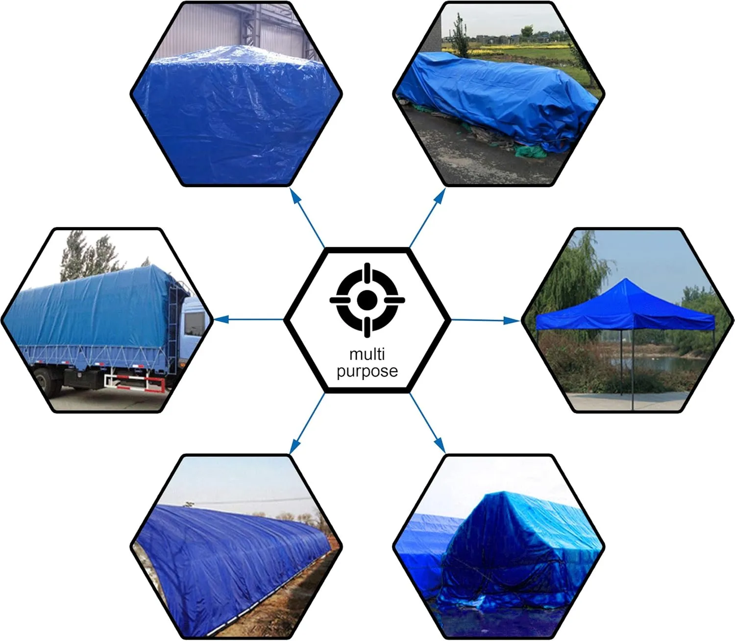 CARTMAN Finished Size 30x40 Feet Blue Poly Tarp 5 Mil Thick, Multipurpose Protective Cover for Camping, Tent, Boat, RV, Car