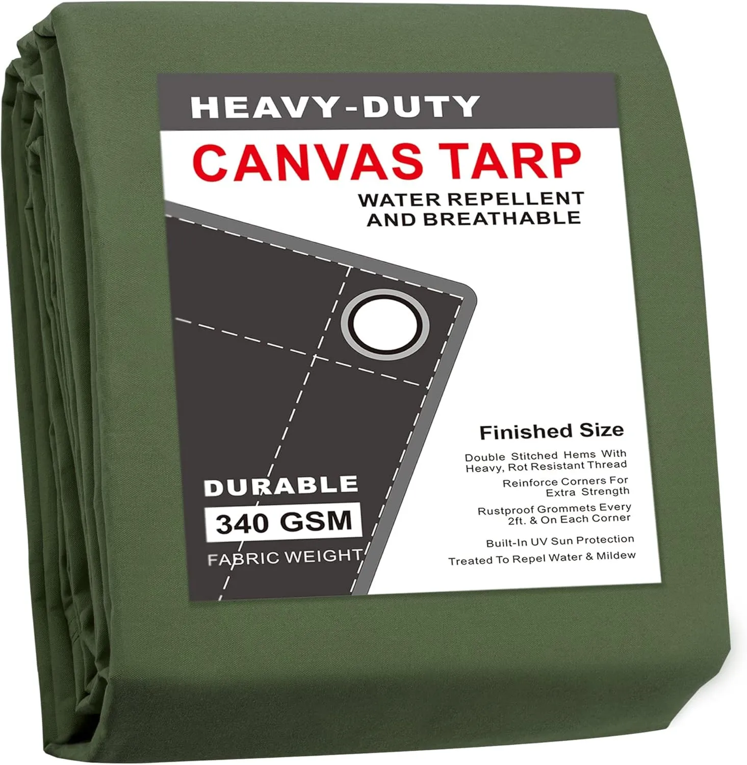 CARTMAN Finished Size 5x7 Feet Canvas Tarp with Rustproof Grommets, Heavy Duty Multipurpose Tarpaulin Cover for Canopy Tent, Roof, Camping, Woodpile