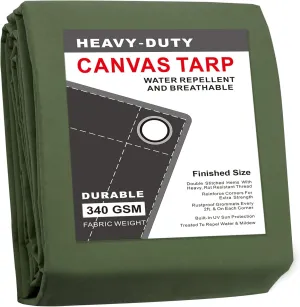 CARTMAN Finished Size 6x8 Feet Canvas Tarp with Rustproof Grommets, Heavy Duty Multipurpose Tarpaulin Cover for Canopy Tent, Roof, Camping, Woodpile