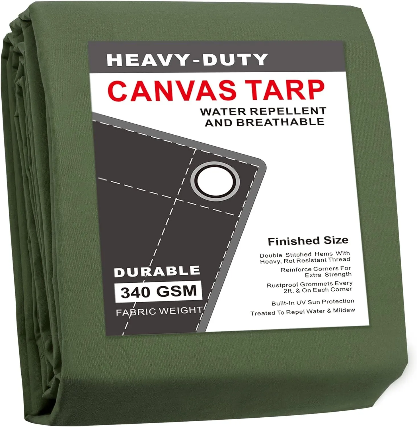 CARTMAN Finished Size 6x8 Feet Canvas Tarp with Rustproof Grommets, Heavy Duty Multipurpose Tarpaulin Cover for Canopy Tent, Roof, Camping, Woodpile