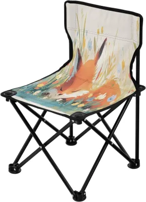 Cartoon Cute Fox Portable Outdoor Folding Chair Anti-Slip Padded Oxford Cloth Stool Camping Chair Small for Beach Hiking Fishing Gardening Quad Camp Chair
