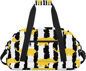 Cartoon Elephant Gym Duffel Bag for Men Women Stripes Background Sports Tote Bag with Adjustable Shoulder Strap for Dance Gymnastics Traveling Outdoor Camping Overnight Stay