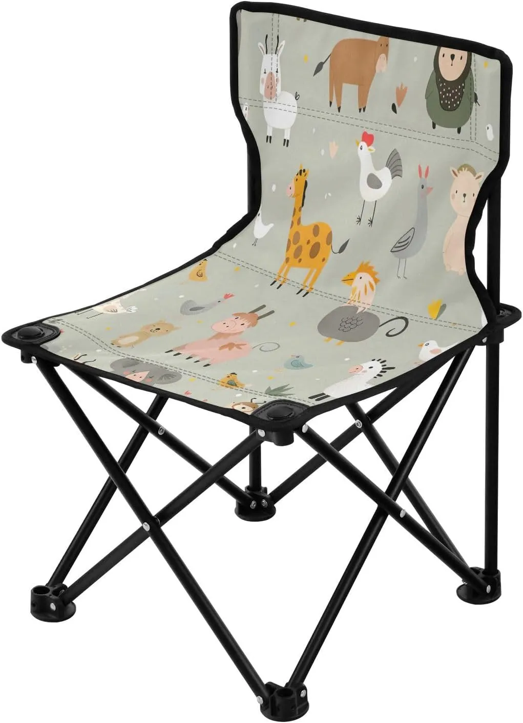 Cartoon Farm Animals Portable Outdoor Folding Chair Anti-Slip Padded Oxford Cloth Stool Camping Chair Small for Beach Hiking Fishing Gardening Quad Camp Chair