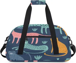 Cartoon Leopard Gym Duffel Bag for Men Women Cute Leopard Sports Tote Bag with Adjustable Shoulder Strap for Dance Gymnastics Traveling Outdoor Camping Overnight Stay
