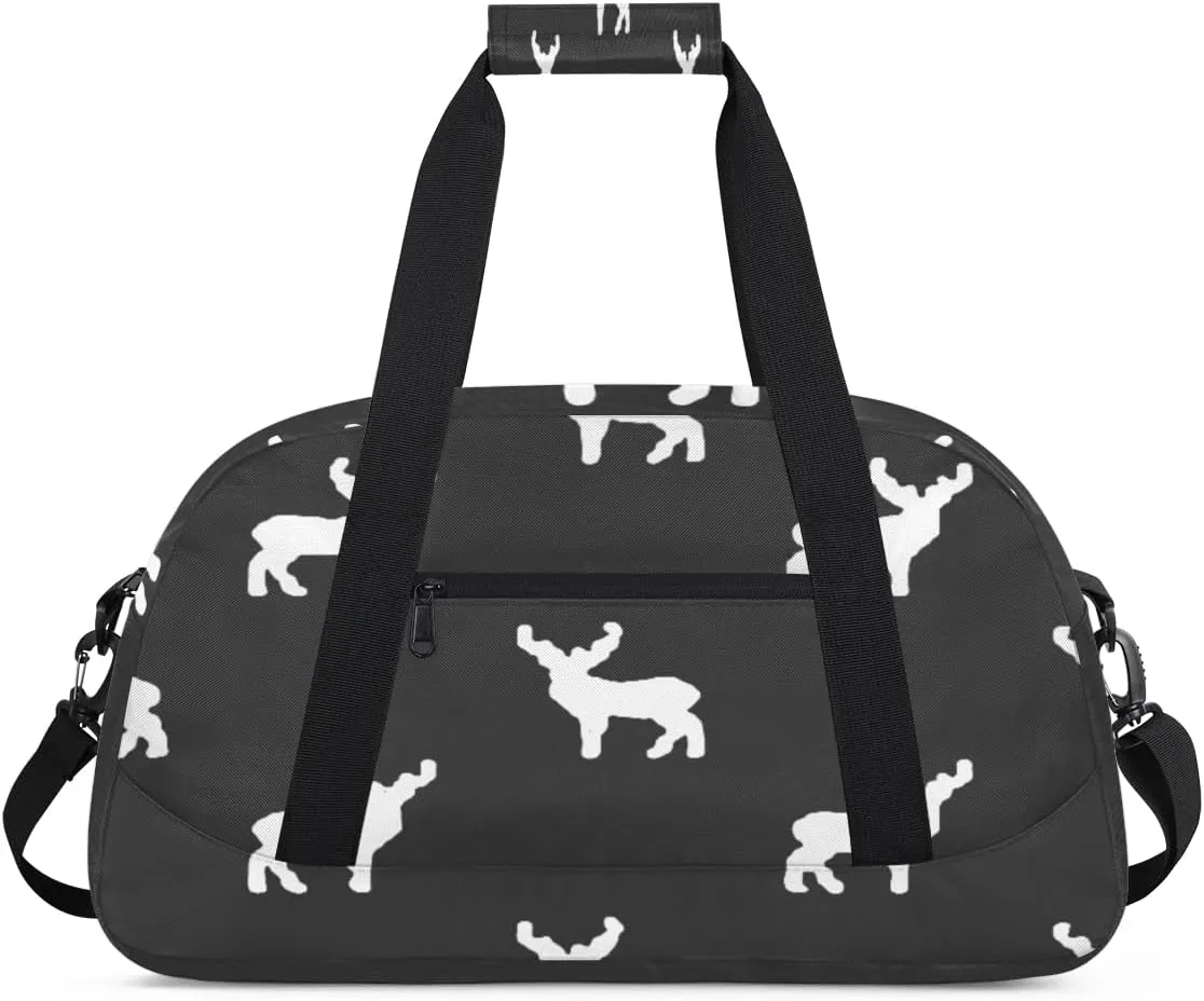 Cartoon Moose Gym Duffel Bag for Men Women Animal Deer Sports Tote Bag with Adjustable Shoulder Strap for Dance Gymnastics Traveling Outdoor Camping Overnight Stay