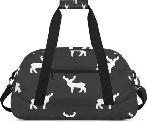 Cartoon Moose Gym Duffel Bag for Men Women Animal Deer Sports Tote Bag with Adjustable Shoulder Strap for Dance Gymnastics Traveling Outdoor Camping Overnight Stay