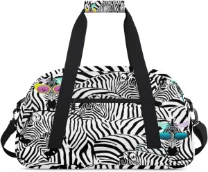 Cartoon Zebras Gym Duffel Bag for Men Women Colorful Glasses Pattern Sports Tote Bag with Adjustable Shoulder Strap for Dance Gymnastics Traveling Outdoor Camping Overnight Stay