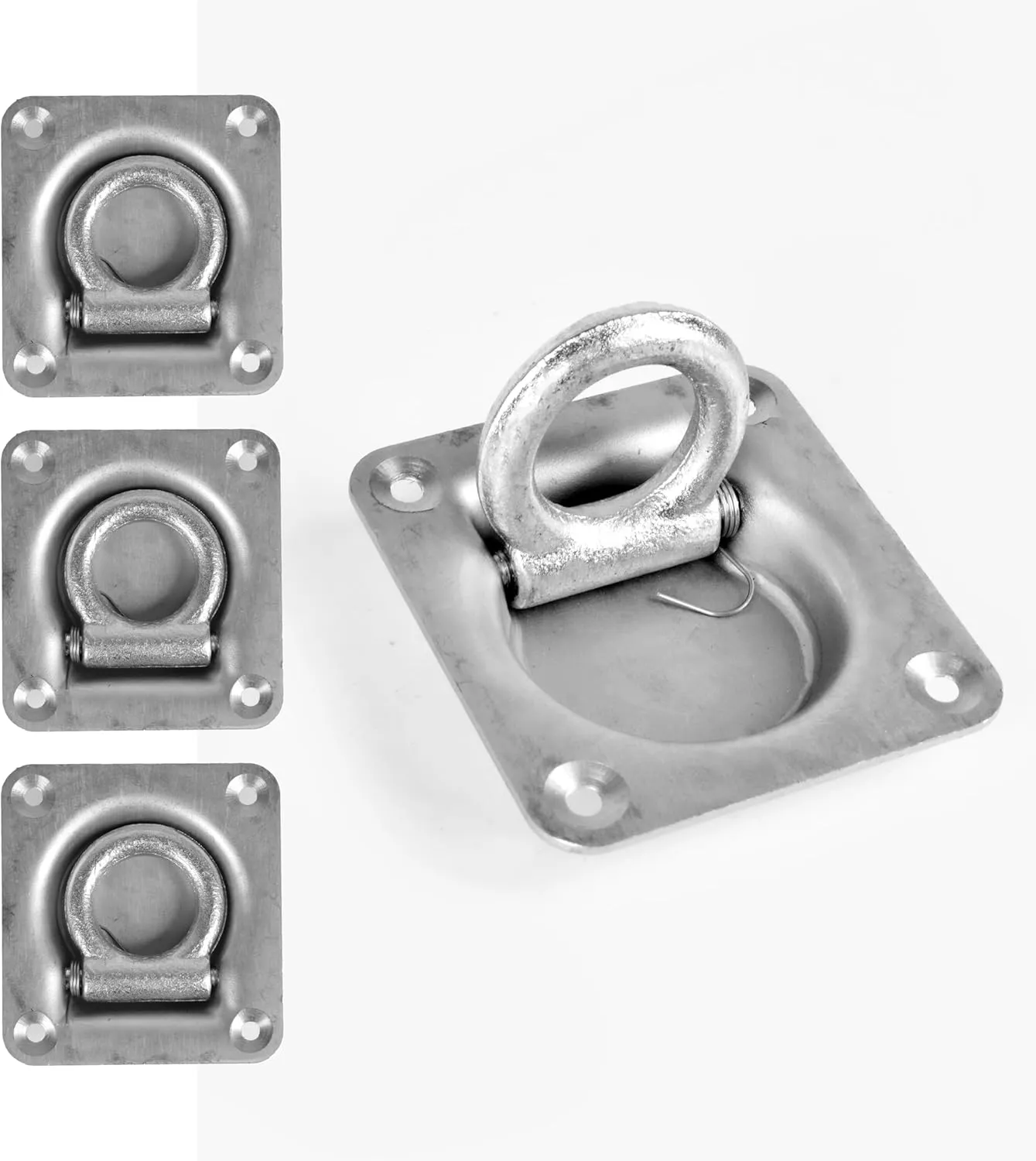 Cavo 4 PCS Recessed D-Ring Tie Down Anchors, Heavy Duty Zinc Plated Galvanized Steel D-Ring Kit for Truck Pickup Trailer Cargo, Installation Parts – Socket, Carriage Bolts, Hex Nuts, Mounting Plate