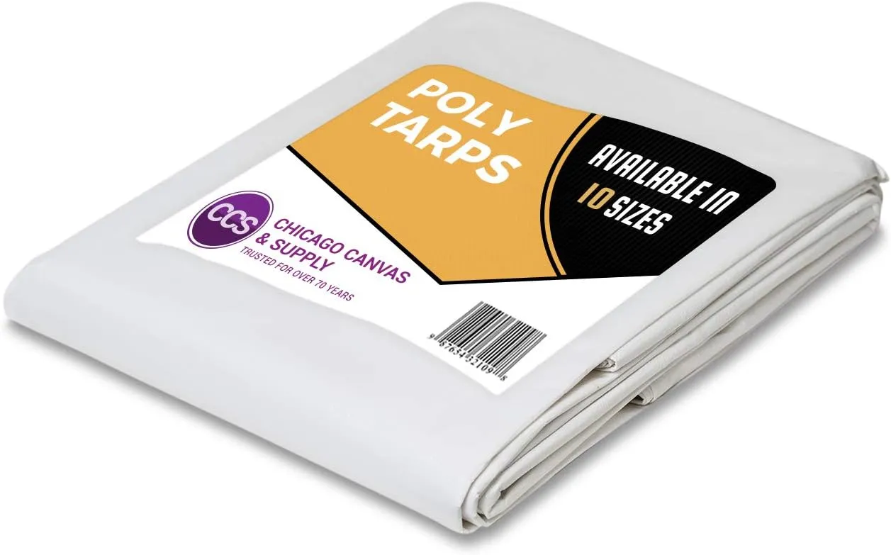 CCS Heavy Duty Poly Tarp – Waterproof Tarpaulin with Rustproof Grommets, UV Protection & Reinforced Edges for Construction, Farm, Lawn & Outdoor Use (White, 12x25 Ft)