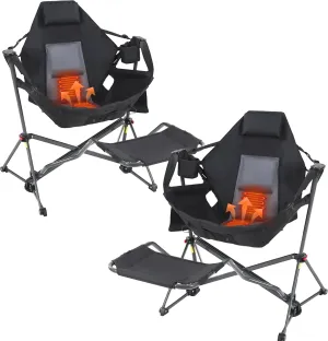 CDEN Heated Hammock Chair with Footrest, Heated Camping Chair, Swinging Chair, Heavy Duty, with Stand, Cup Holder, Side Bag, Power Bank Included, for Patio, Camping, Backyard (2 Pack)