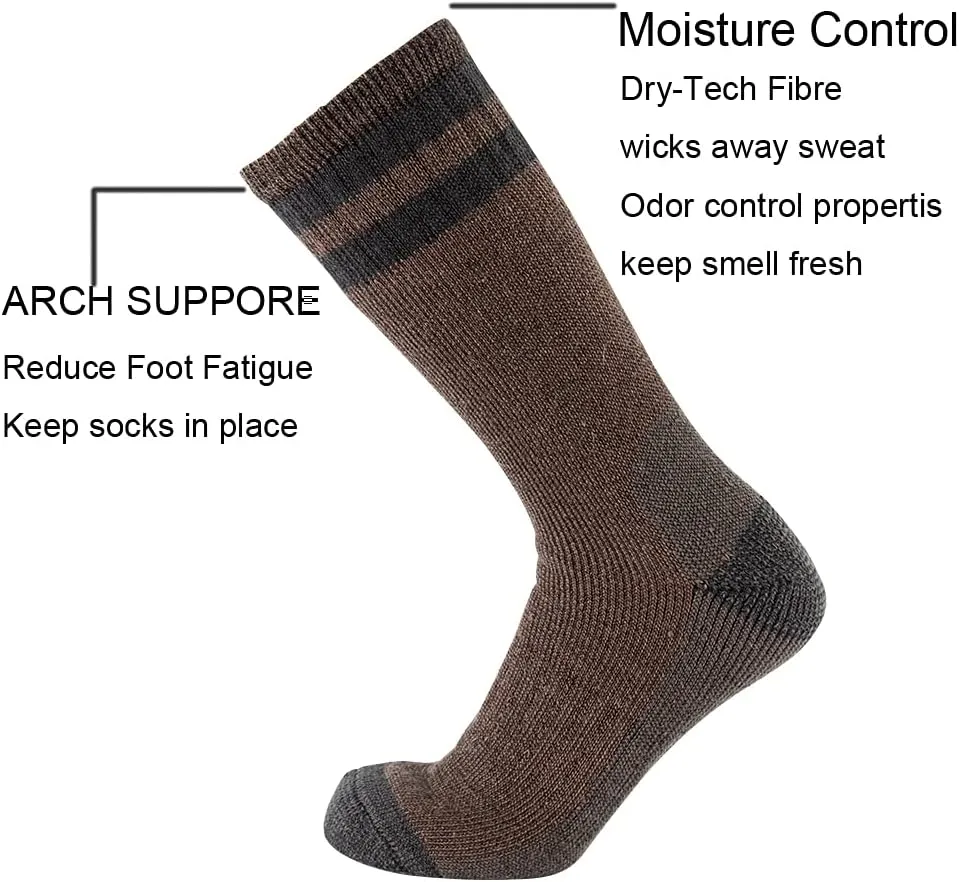 Cerebro Merino Wool Socks for Men, Cushioned Mid-calf Socks Moisture Wicking Men's Hiking Socks for Home, Trekking, Outdoors