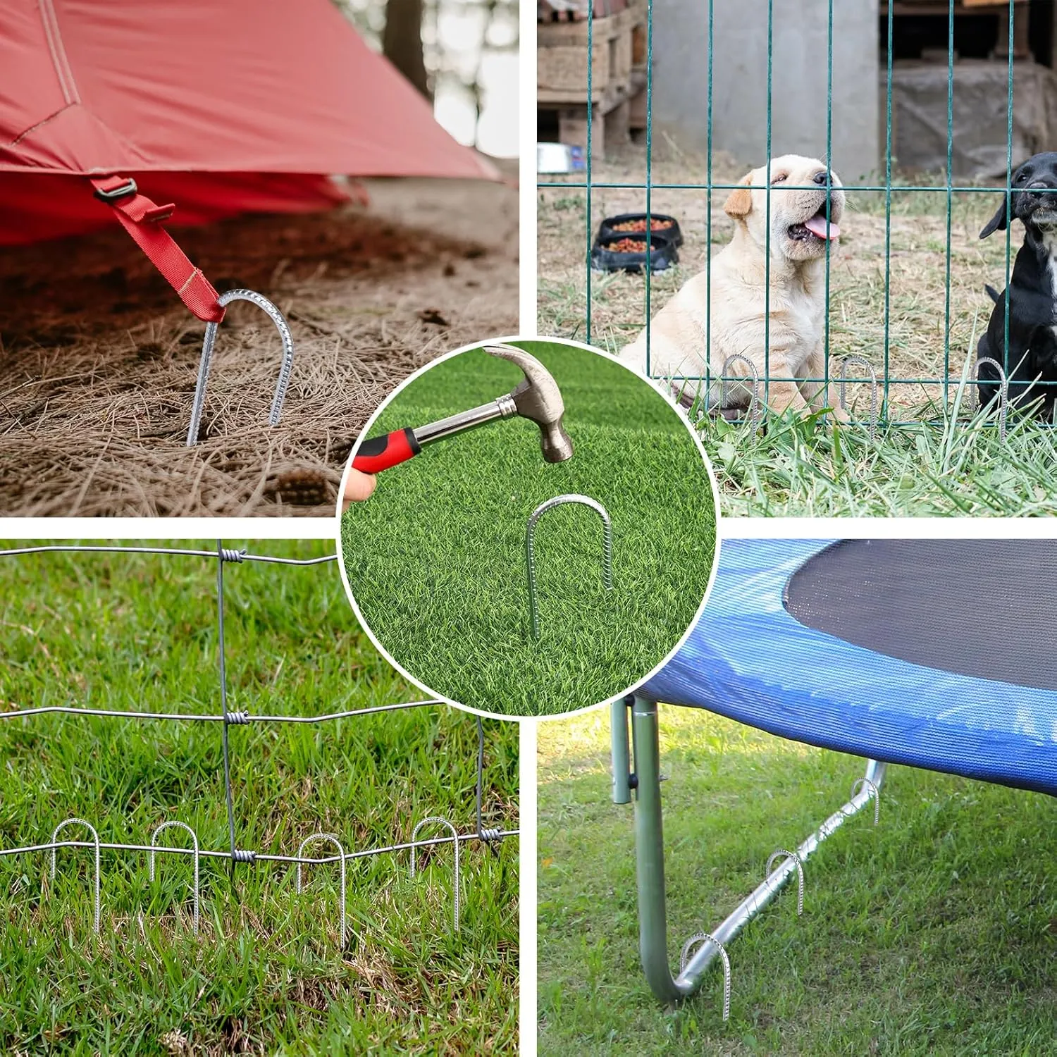 CEWOR 30 Pack 12 Inch Rebar Stakes, J Hook Galvanized Ground Stakes Heavy Duty Chain Link Fence Stakes Metal Ground Anchors for Tent Camping, Trampoline, Outdoor Garden Decorations