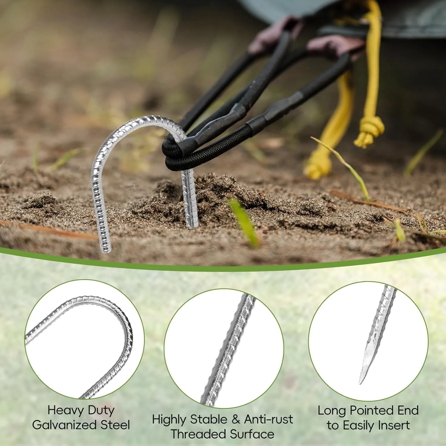 CEWOR 30 Pack 12 Inch Rebar Stakes, J Hook Galvanized Ground Stakes Heavy Duty Chain Link Fence Stakes Metal Ground Anchors for Tent Camping, Trampoline, Outdoor Garden Decorations