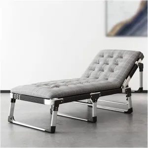 Chair Camping Cot Queen Size, Outdoor Lounge Chairs with Cushion, Portable Folding Reclining Camping Chair with Pillow Adjustable Anti-Gravity Lounger for Garden Poolside for Adults (Color : Light Gr