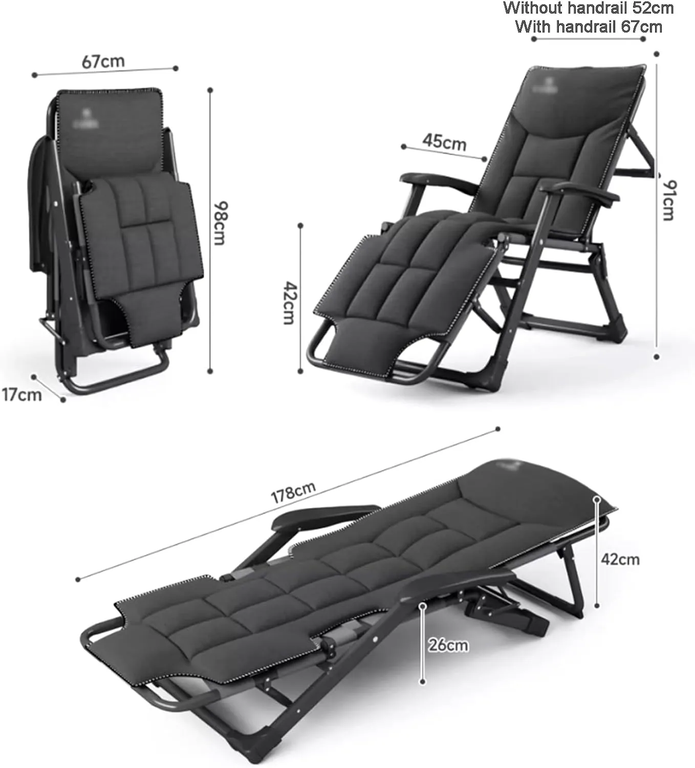 Chair, Premium Lawn Recliner Folding Portable Chaise, Chaise Lounge Chair for Patio Beach Camping Pool Sun Tanning