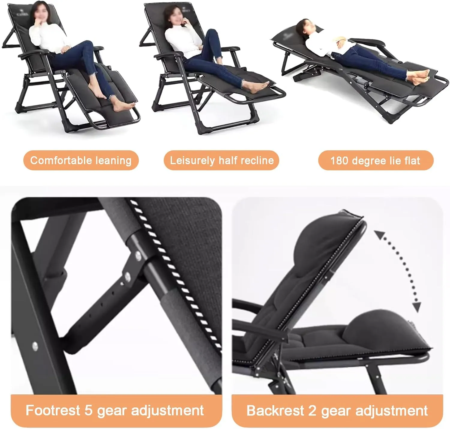 Chair, Premium Lawn Recliner Folding Portable Chaise, Chaise Lounge Chair for Patio Beach Camping Pool Sun Tanning