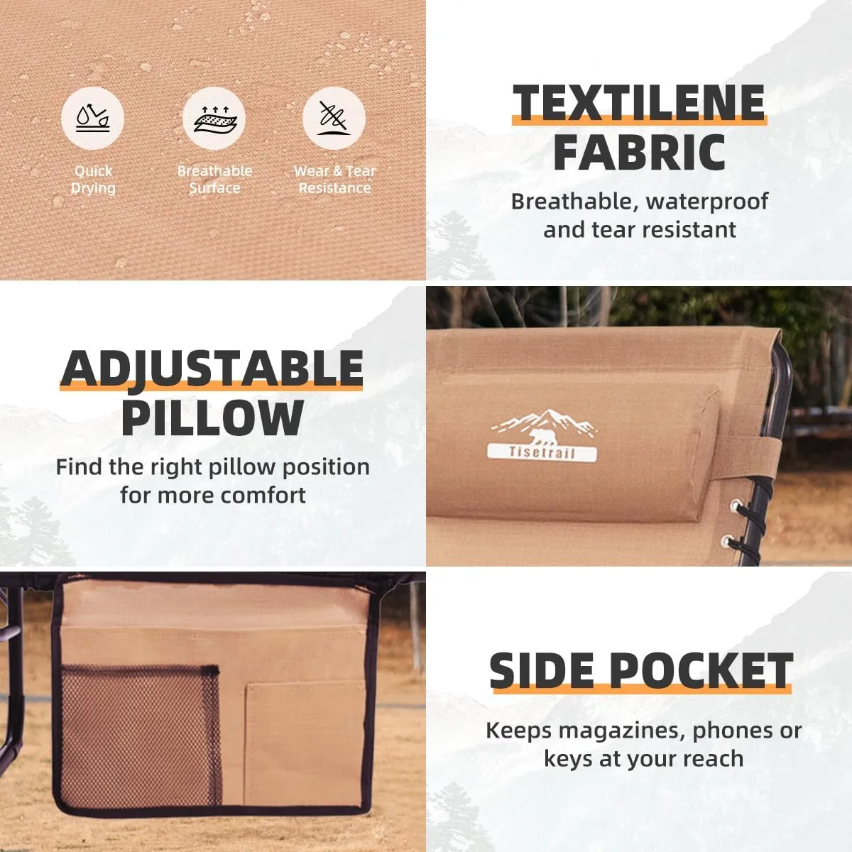 Chaise Lounge Chair 5 Positions Folding Patio Chaise Lounges Bed Lay Flat Recliner with Pillow for Pool, Sunbathing, Camping, Patio, Supports 400lb