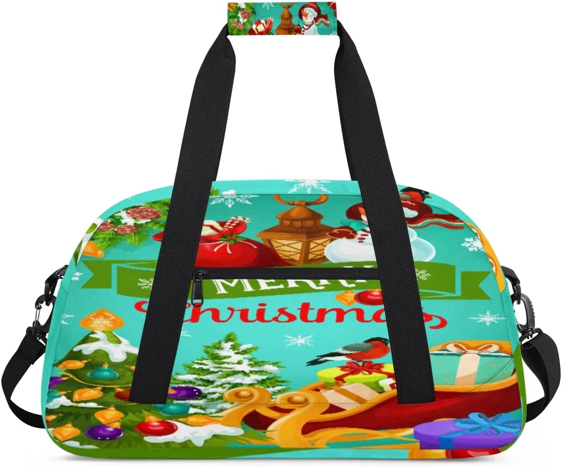Christmas Tree Gym Duffel Bag for Men Women Snowman Gift Sports Tote Bag with Adjustable Shoulder Strap for Dance Gymnastics Traveling Outdoor Camping Overnight Stay