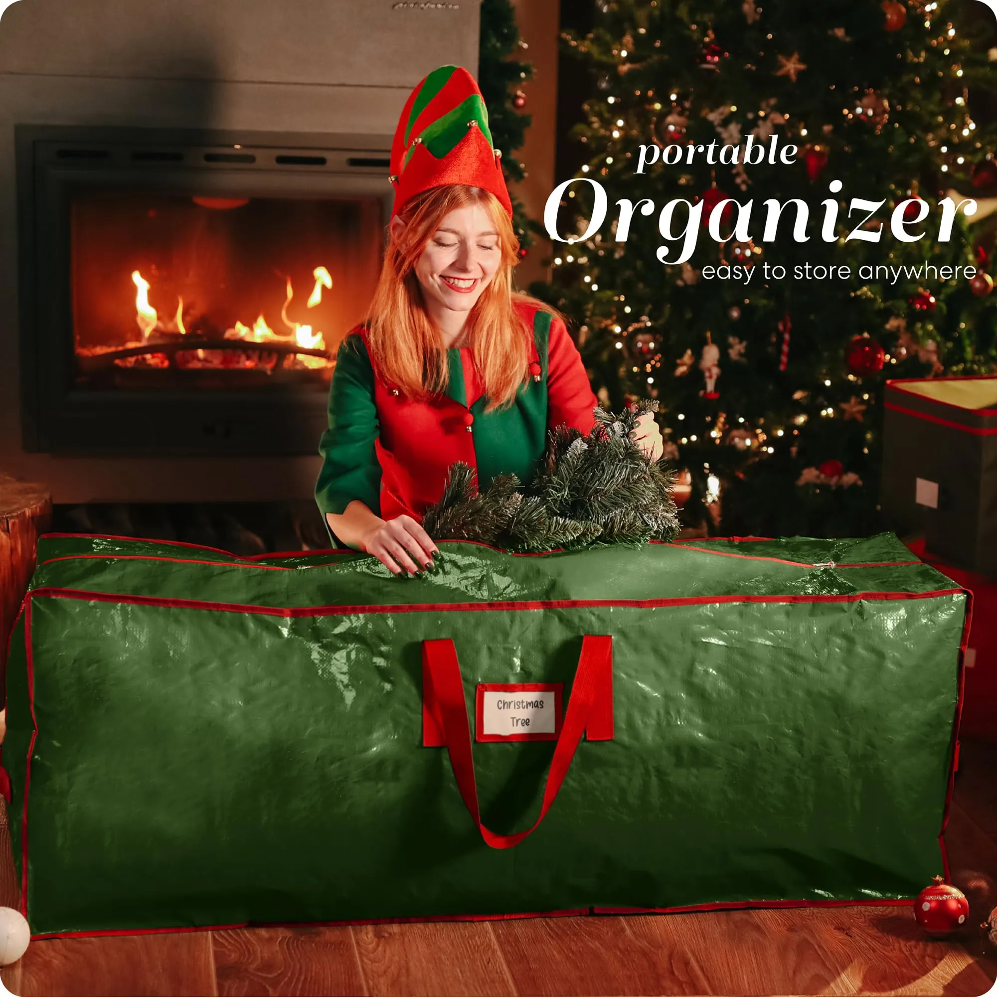 Christmas Tree Storage Bag - Stores a 7.5 Foot Artificial Xmas Holiday Tree. Durable Waterproof Material to Protect Against Dust, Insects, and Moisture. Zippered Bag with Carry Handles. (Green)