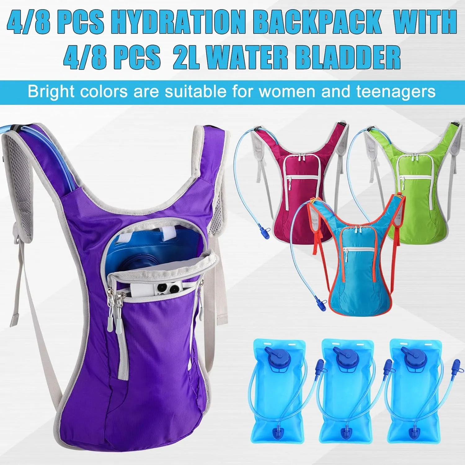 Chunful Hydration Backpack with 2 L Water Bladder Lightweight Hydration Bladder Pack for Women Teenagers Water Backpack Outdoor for Hiking Cycling Camping Music Festival
