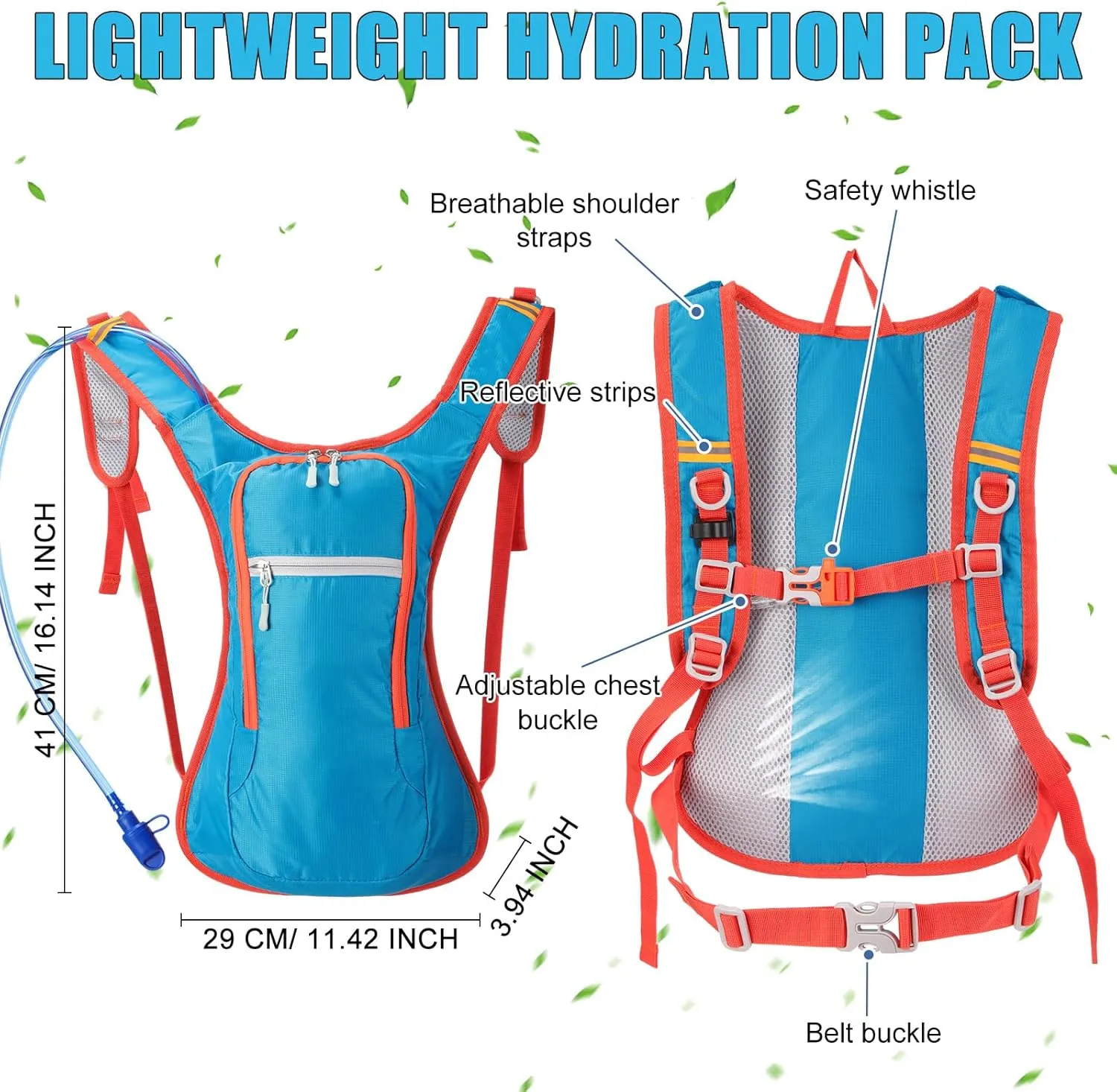 Chunful Hydration Backpack with 2 L Water Bladder Lightweight Hydration Bladder Pack for Women Teenagers Water Backpack Outdoor for Hiking Cycling Camping Music Festival