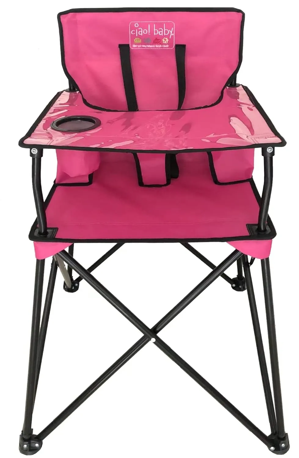 ciao! baby Portable High Chair for Babies and Toddlers, Compact Folding Travel High Chair with Carry Bag for Outdoor Camping, Picnics, Beach Days, and More (Hot Pink)