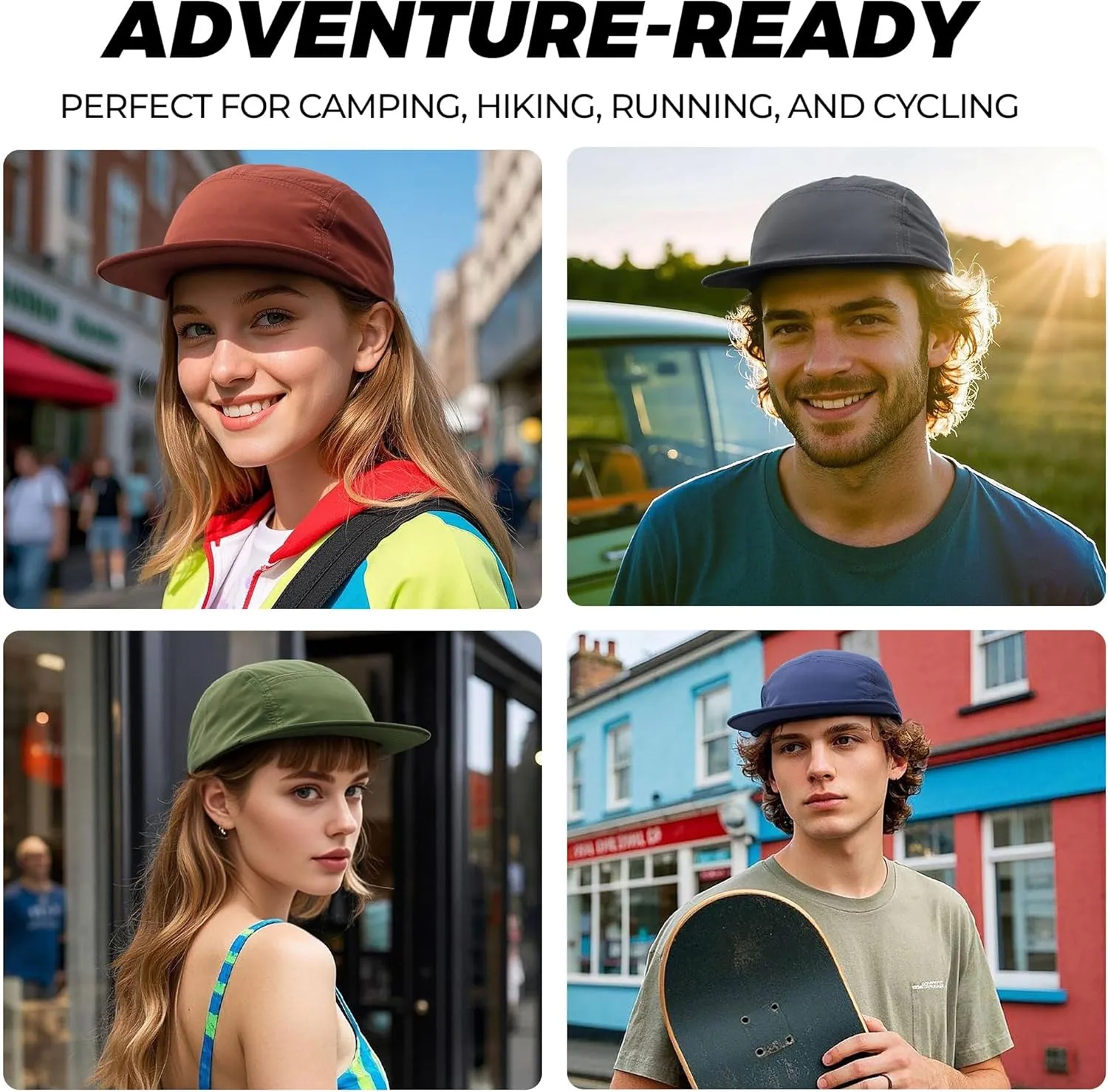 CLAPE Quick Dry 5 Panel Hat, UV Protection Short Flat Bill Baseball Cap Ajustable Unstructured Camper Hat for Outdoor Sport