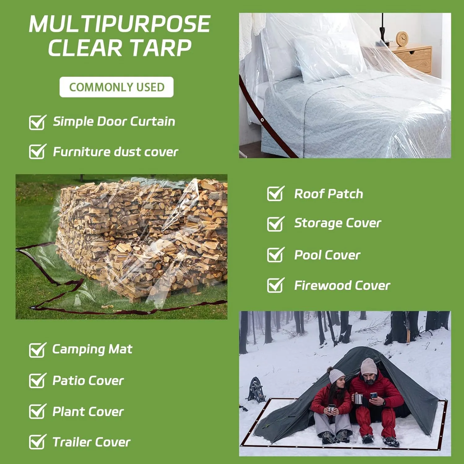 Clear Tarp Waterproof 8x10-Heavy Duty Plastic Tarps,Vinyl Transparent Tarpaulin with Grommets,Outdoor Small&Large Tarp Cover for Chicken Coop/Greenhouse/Camping/Plant/Patio