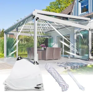Clear Tarp,8x10ft Clear Tarps with Grommets,14Mil Thickened Transparent Tear Resistant PVC Vinyl Tarpaulin Enclosure with Reinforced Edges,Heavy Duty Water Resistant Tarp for Patio,Porch and Outdoor