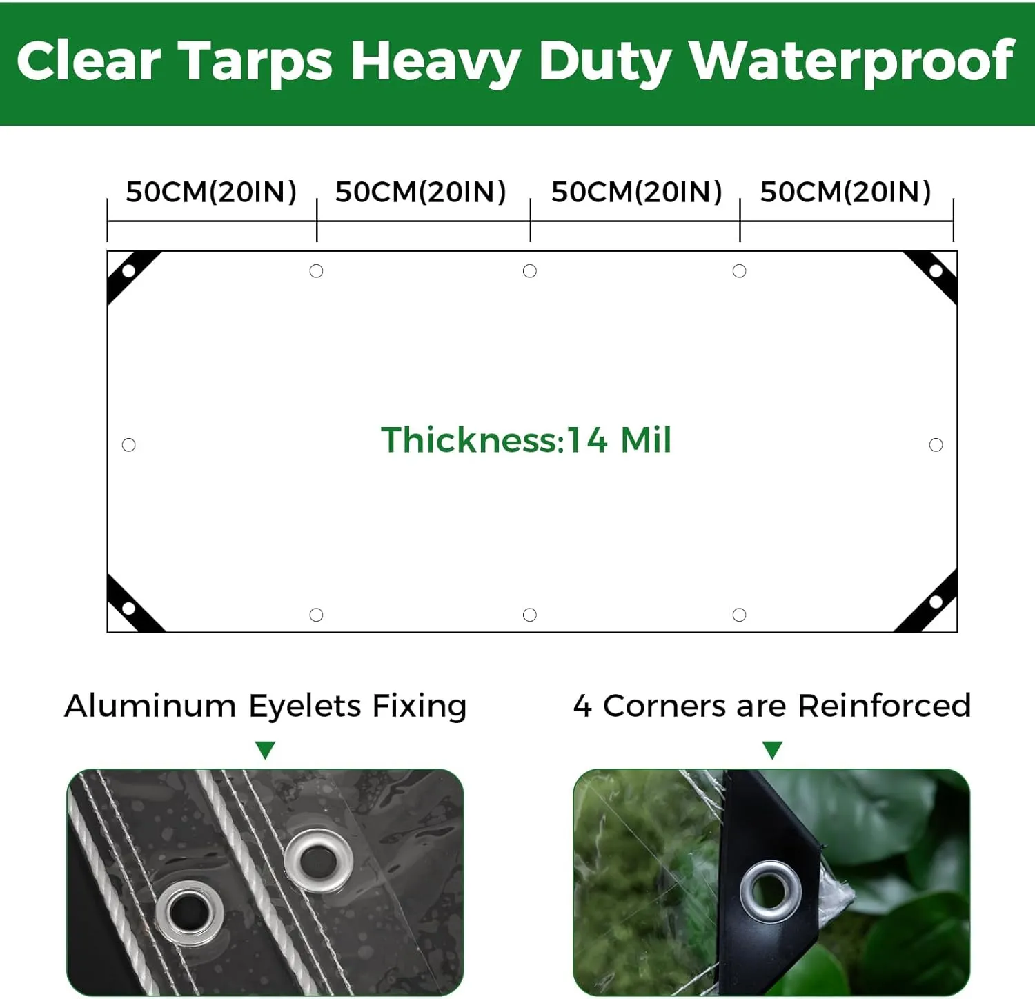 Clear Tarp,8x10ft Clear Tarps with Grommets,14Mil Thickened Transparent Tear Resistant PVC Vinyl Tarpaulin Enclosure with Reinforced Edges,Heavy Duty Water Resistant Tarp for Patio,Porch and Outdoor