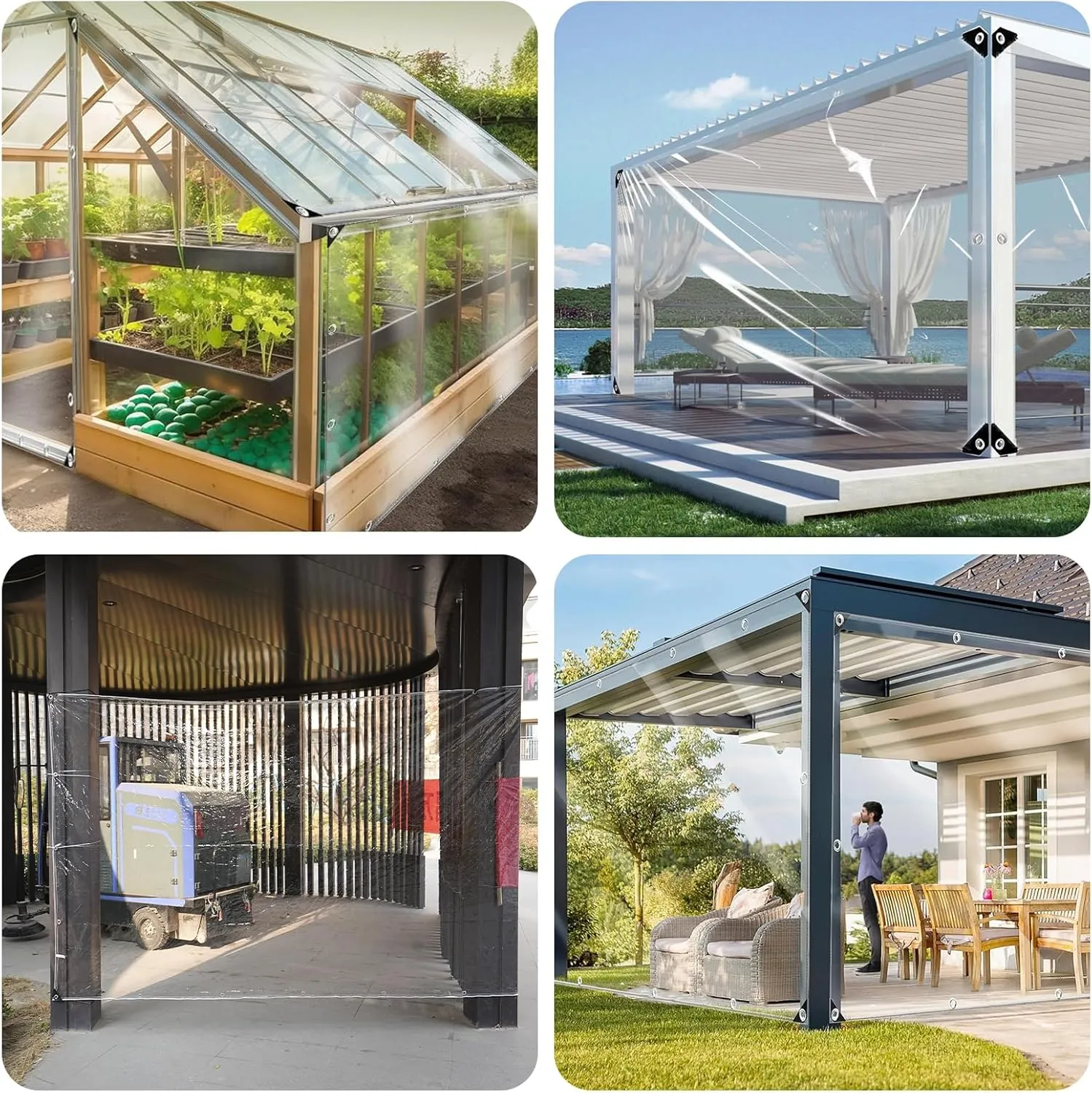 Clear Tarp,8x10ft Clear Tarps with Grommets,14Mil Thickened Transparent Tear Resistant PVC Vinyl Tarpaulin Enclosure with Reinforced Edges,Heavy Duty Water Resistant Tarp for Patio,Porch and Outdoor