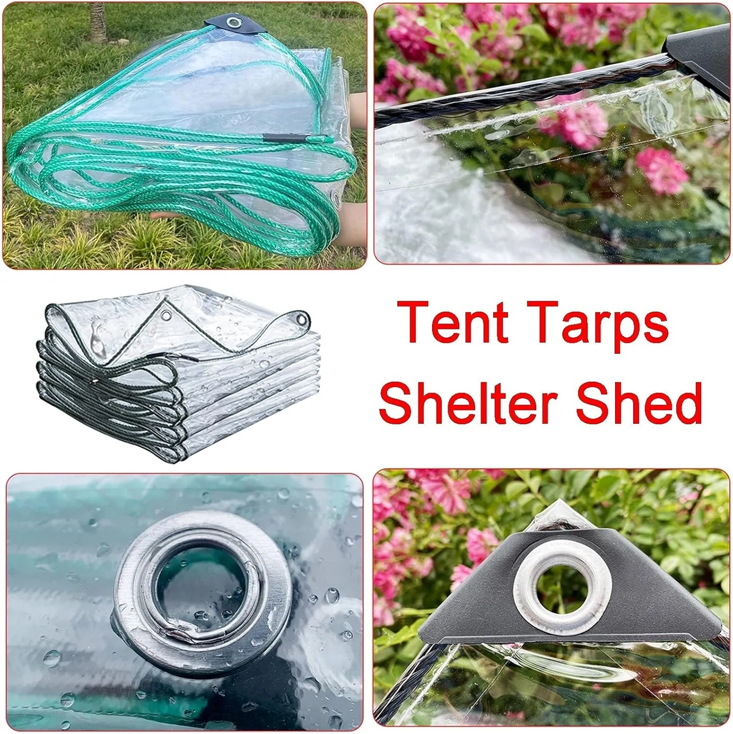 Clear Tarpaulin Waterproof Heavy Duty with Eyelets Windproof Camping Groundsheet Home Garden Outdoor PVC Plastic Tarp Sheet Cover，420g/m²，0.4mm Thick(0.6mm,0.8x1.5m)
