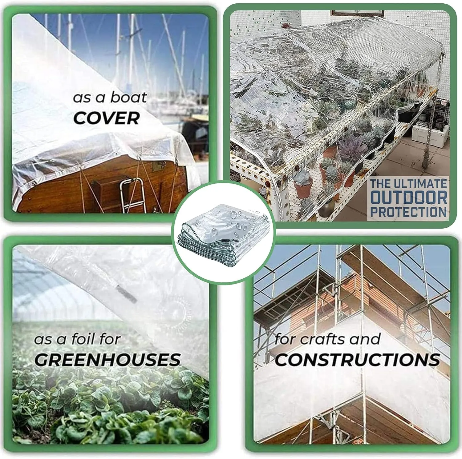 Clear Tarpaulin Waterproof Heavy Duty with Eyelets Windproof Camping Groundsheet Home Garden Outdoor PVC Plastic Tarp Sheet Cover，420g/m²，0.4mm Thick(0.6mm,0.8x1.5m)
