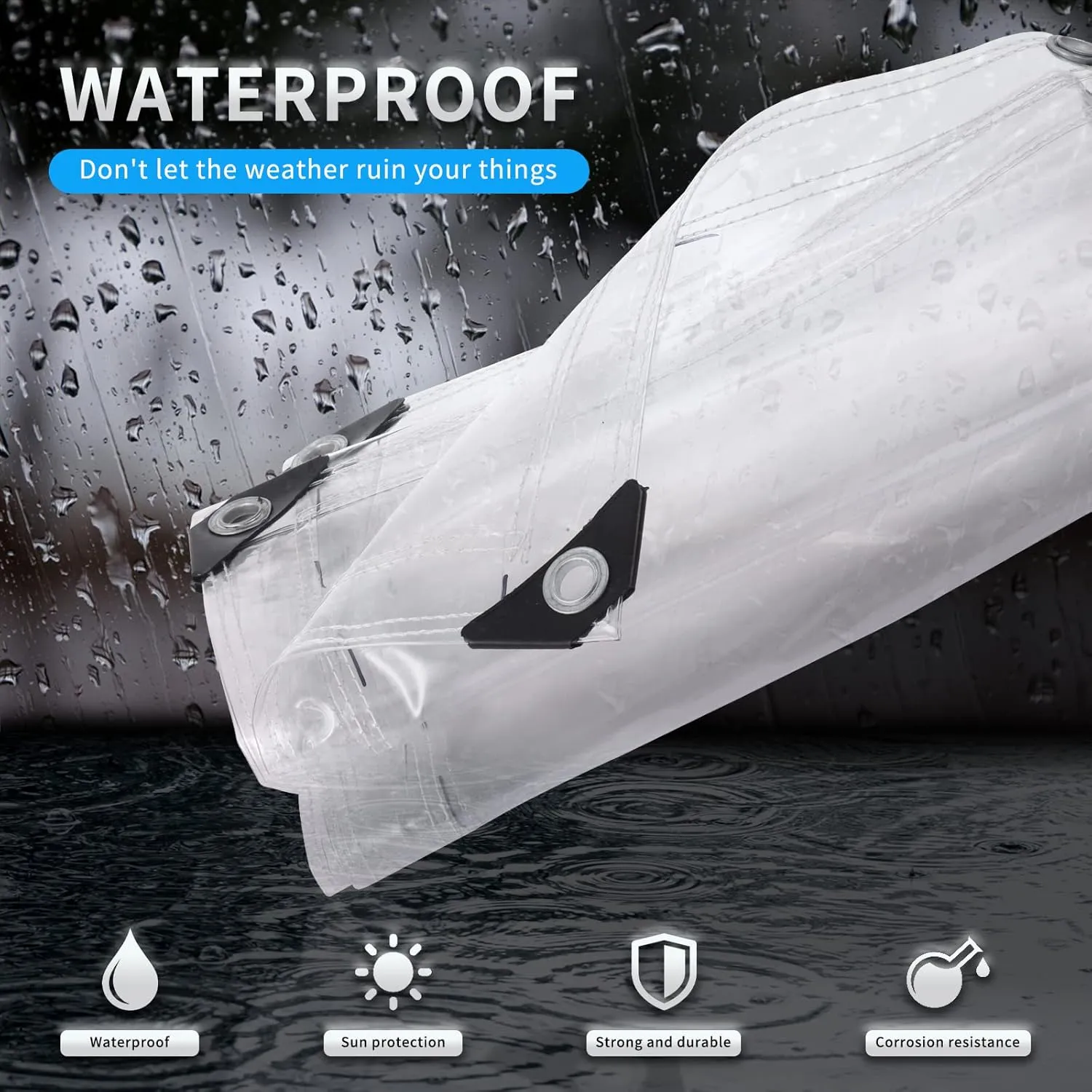 Clear Tarps 16' x 20', Heavy Duty PVC 20 Mil Thick Tarpaulin with Eyelets and 1 Rolls Ropes,Waterproof Transparent Vinyl Tarpaulin Cover for Patio Enclosure, Camping, Porch Canopyv