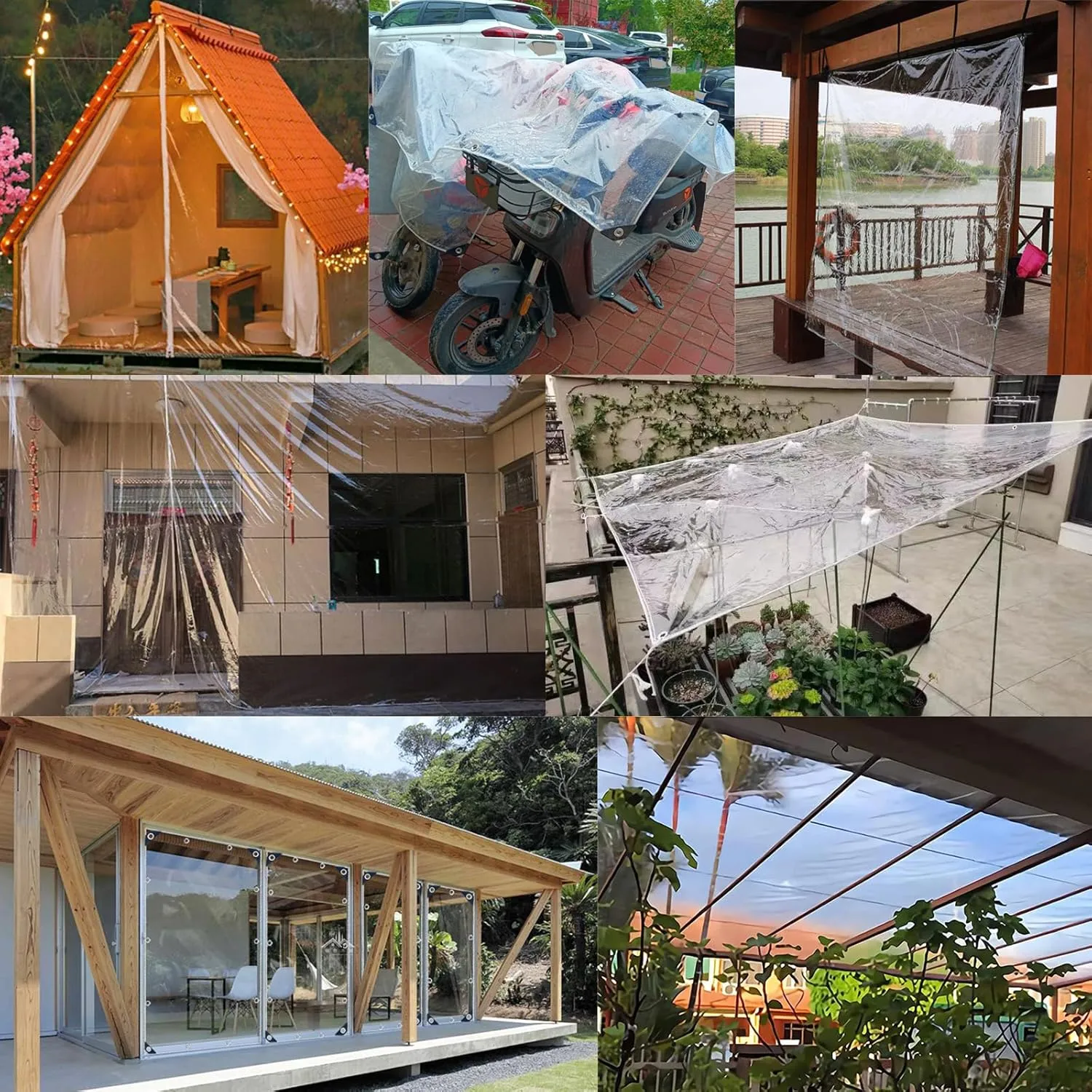 Clear Tarps Heavy Duty PVC, Transparent Tarp Durable Waterproof Dustproof Windproof, Tarpaulin with Grommets & Ropes for Greenhouse, Patio, Garden, Pavilion, Chicken, Porch, Outdoor（8' x 10'）