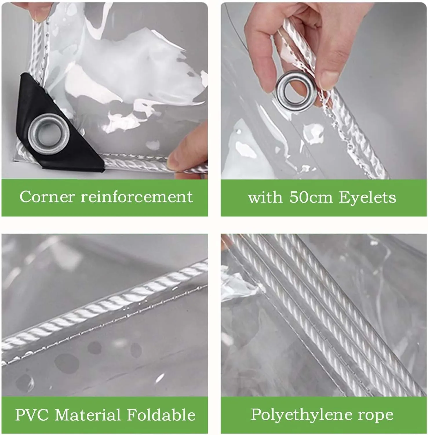 Clear Transparent PVC Heavy Duty Tarps 1.6x19.7ft, Outdoor Waterproof Clear Tarp with Grommets, Clear Tarps Windproof, Rainproof, for Greenhouse, Patio, Porches