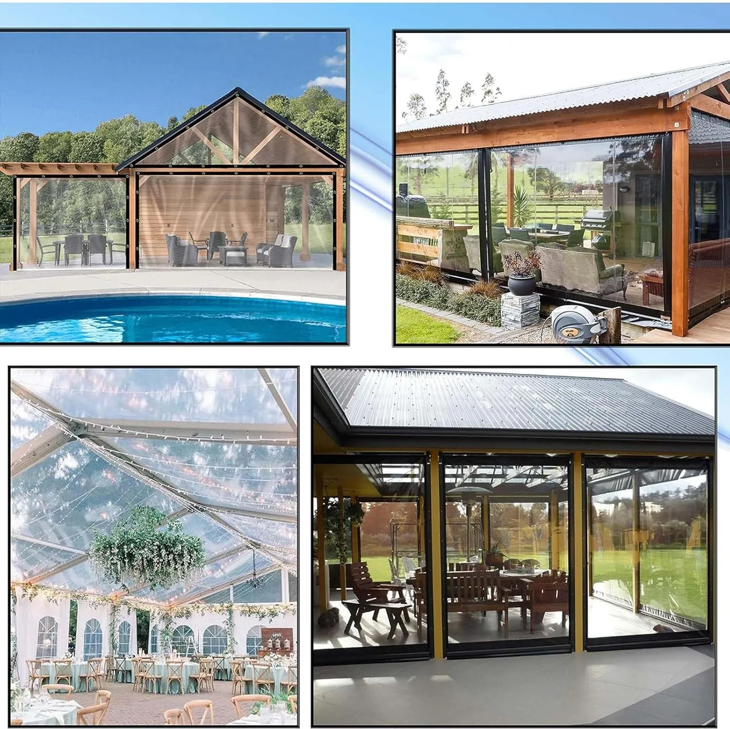 Clear Waterproof Tarps Cover, Garden Rainproof Clear Poly Tarps, Waterproof Transparent Tarpaulin with Grommets, Tear Resistant Waterproof Greenhouse Tarp, PE Tarpaulin Transparent